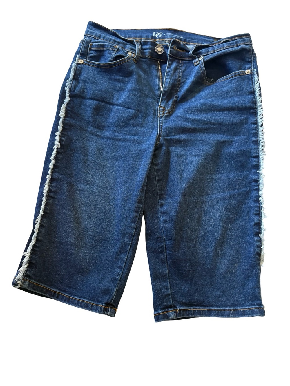 DG2 by Diane Gilman Indigo Side-Fringe Denim Bermuda Shorts